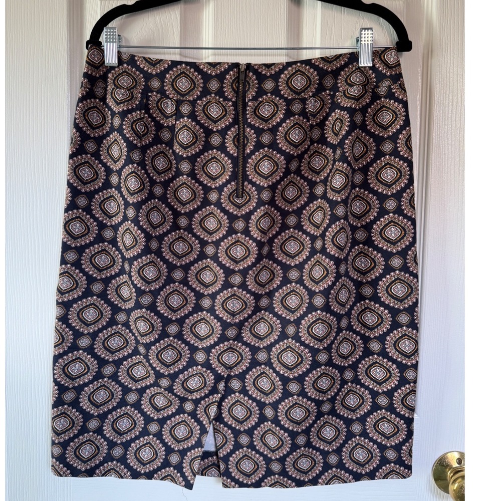LOFT Womens Black and Brown Medallion Print Cotton Stretch Pencil Skirt Size 10 - Picture 2 of 6